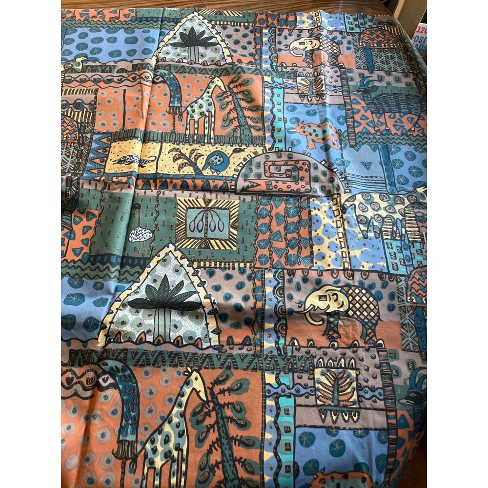 African animal print green black blue fabric 57.5”x78” approximately